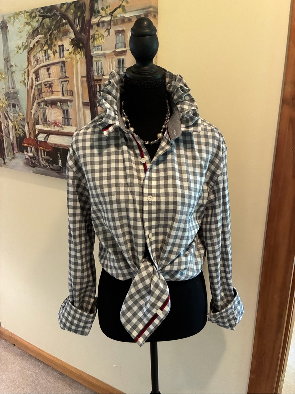Bugatchi Gray and White Gingham Button-Down Shirt